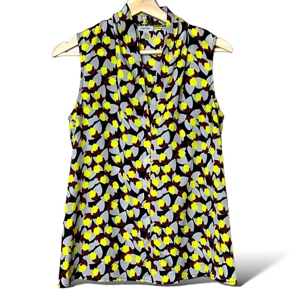 TRISTAN Easy Care Poly Sleeveless Split Vee Neck Career Blouse US Sz S - Picture 1 of 8